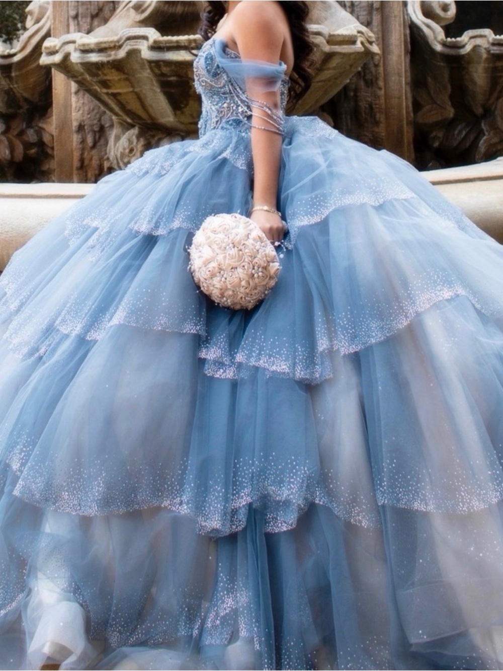 Elegant Blue Tulle Ball Gown Dress for Women